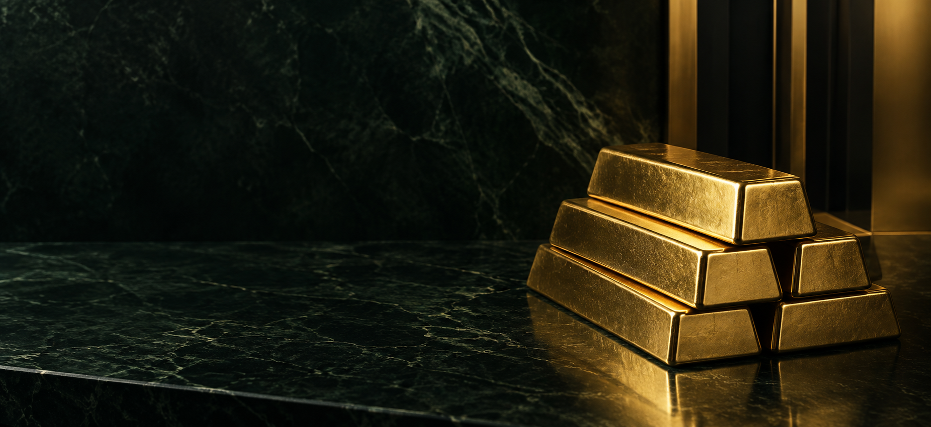 Stacked unbranded gold bars in a dark setting